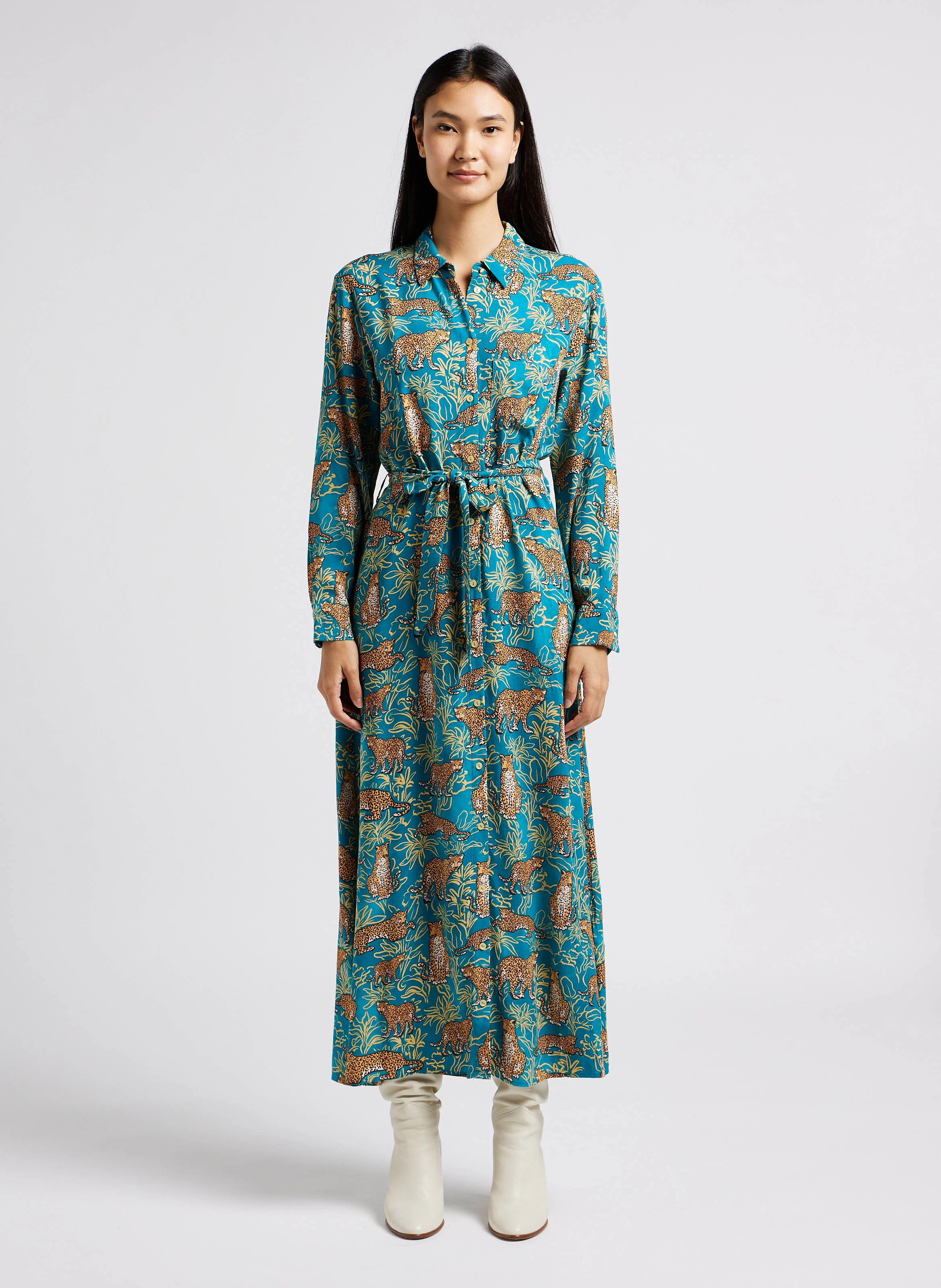LETTY - Robe longue et fluide à imprimé animalier | Vert