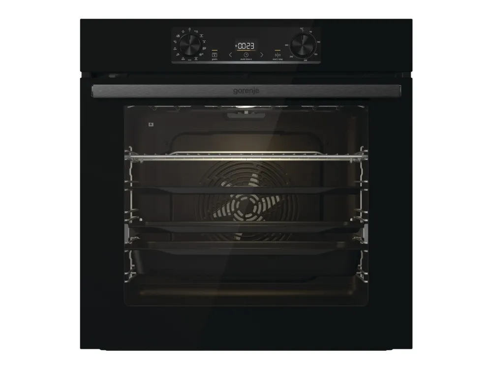 Gorenje Essential BPS6737E14BG - Ovn - med dampfunktion - til indbygning - niche - bredde: 56 cm - dybde: 55 cm - højde: 59 cm - med selv-rengøring - Klasse A  - sort