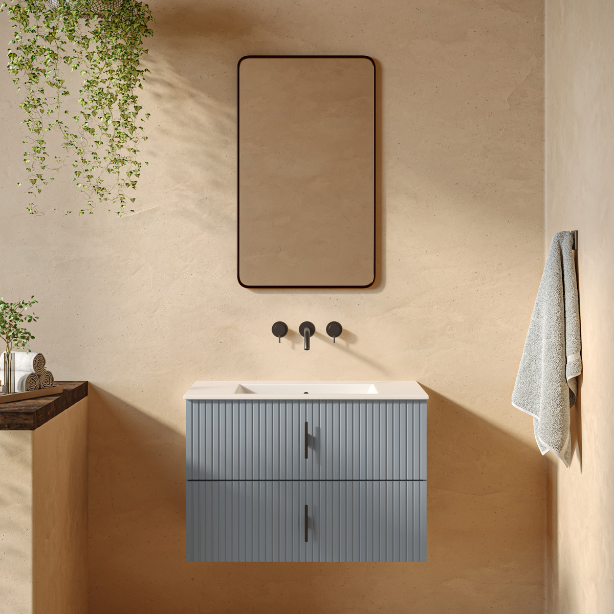 Muebles Raya onderkast ribbelfront 80cm met 2 softclose lades blauwgrijs