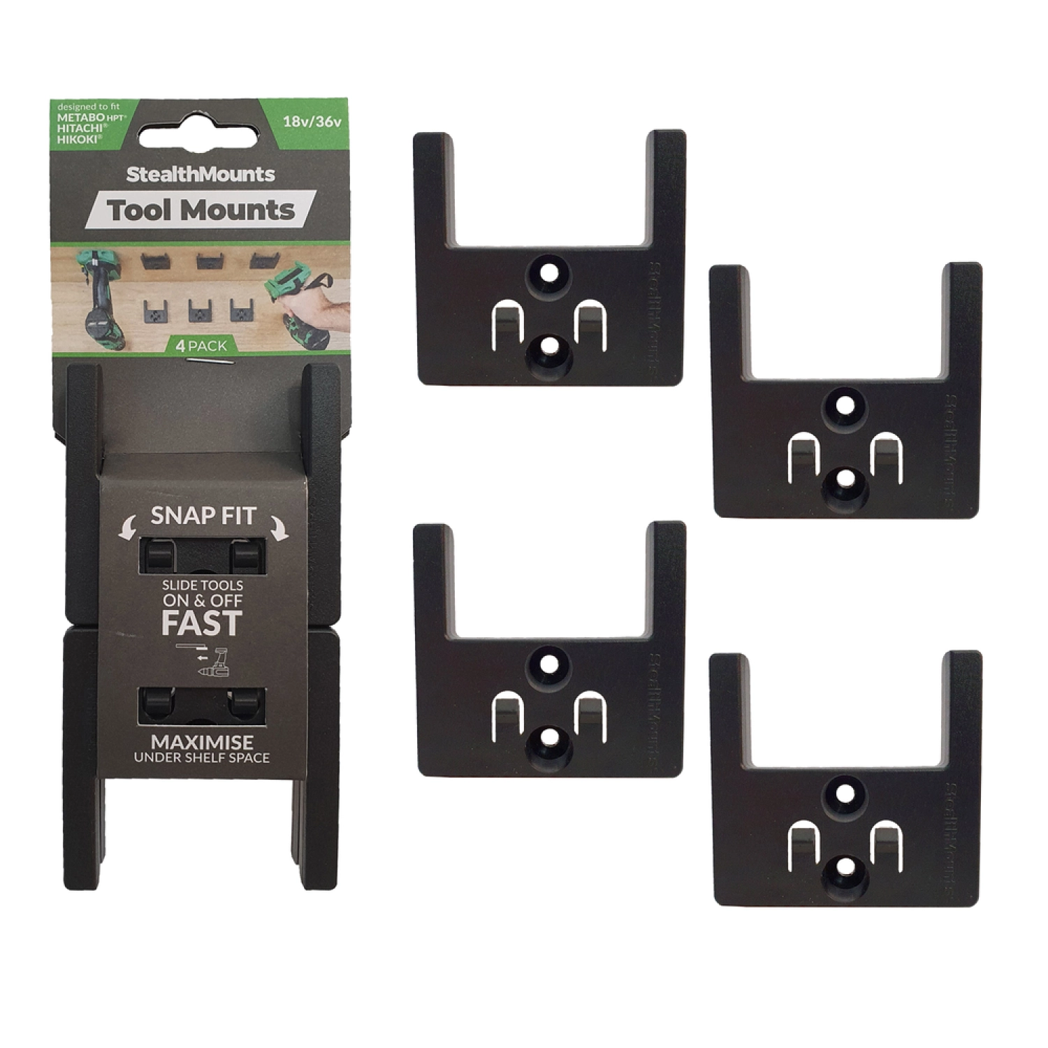 StealthMounts TM-MHH18-BLK-4 Gereedschapshouders voor Makita 40v XGT - Zwart - 4 stuks
