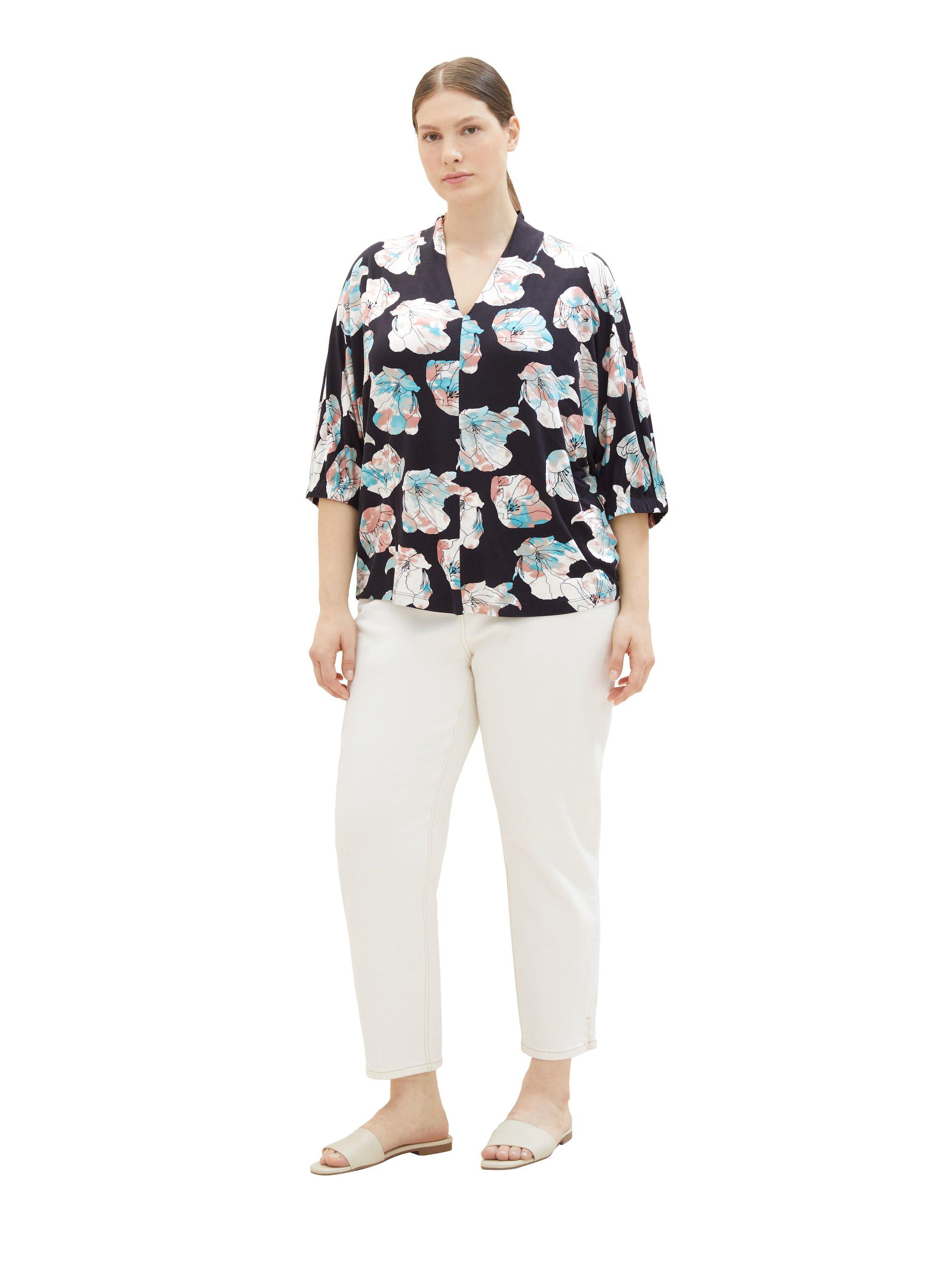 Shirt mit Blumen-Alloverprint und V-Ausschnitt