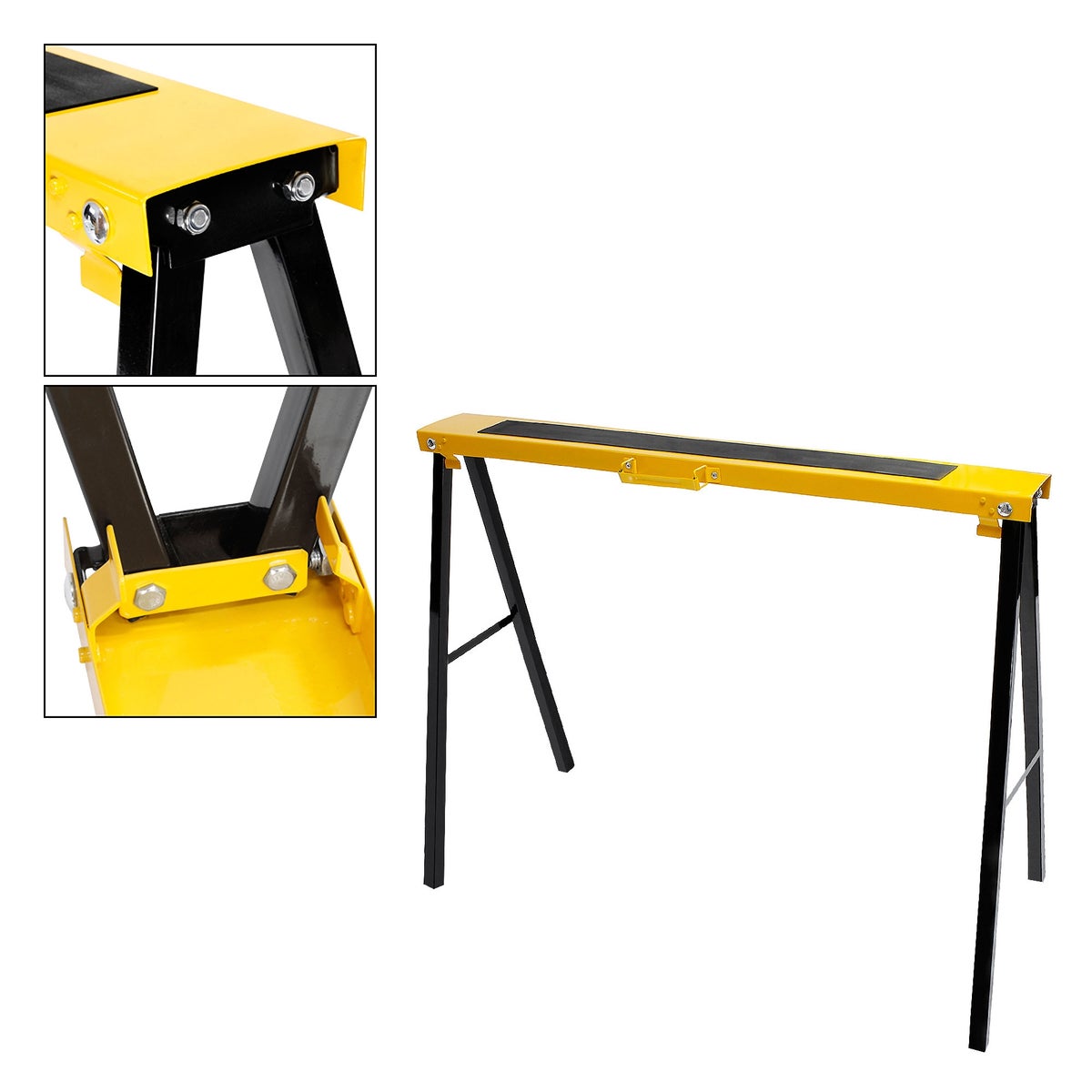 ECD Duitsland 4 x Werkbok, geel, metalen steigerbok, opvouwbare bokset, steunbok zaaghulp, steunbok draagvermogen tot 275 kg, opvouwbare werkbok, opvouwbare bok met handgreep, stalen zaagbok