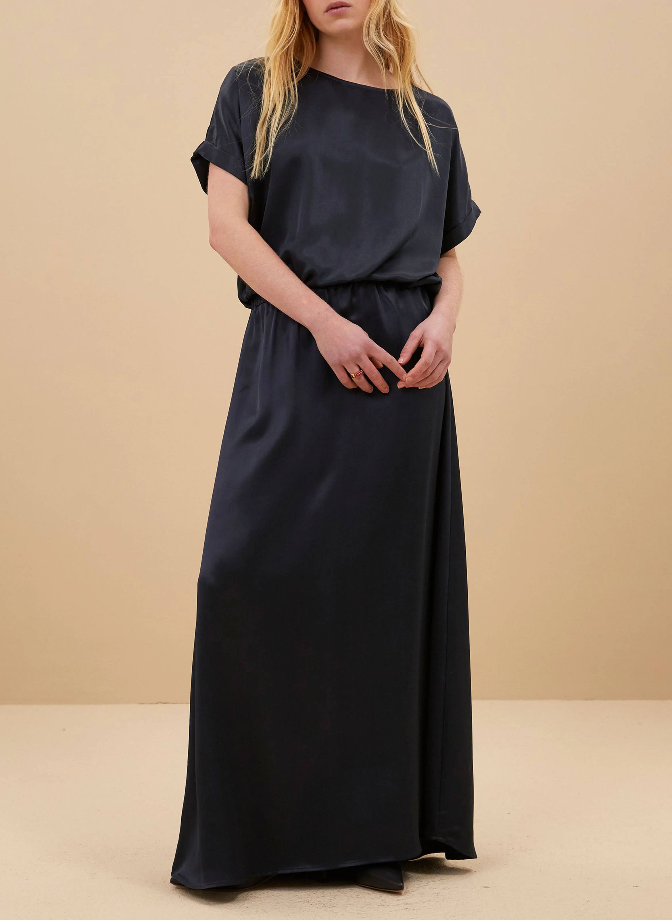 LUMA - Top col rond satiné | Bleu