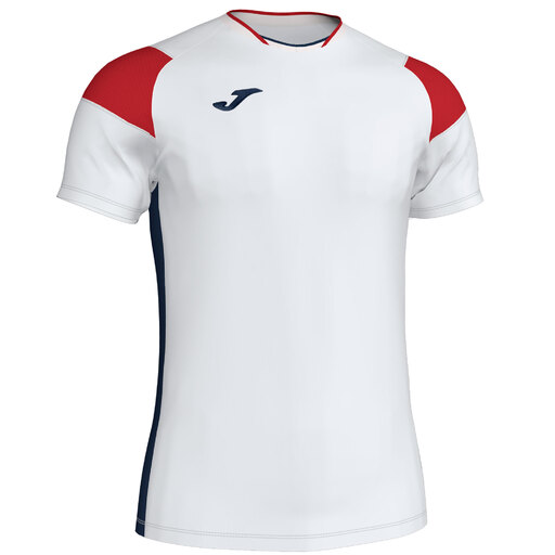Camiseta Joma Crew III de manga curta branca, vermelha e azul marinho