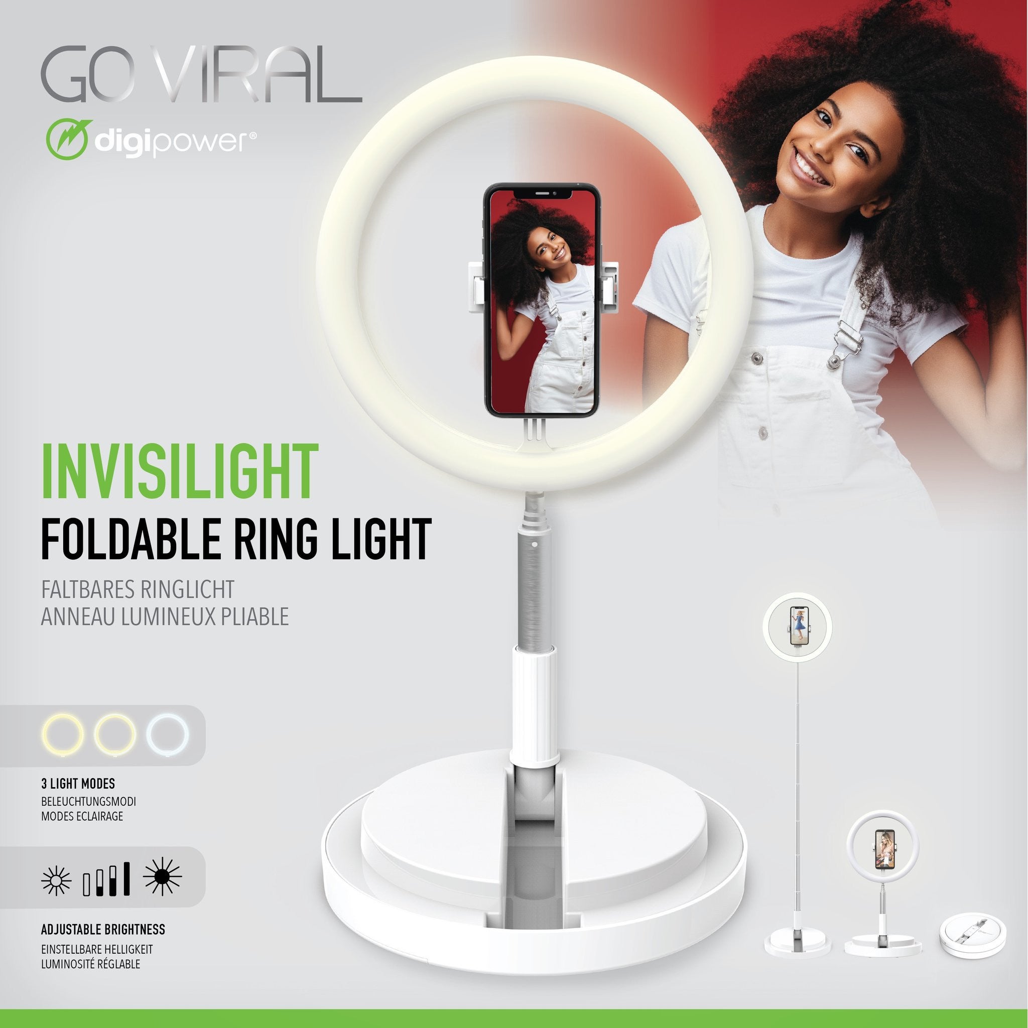 Digipower GO VIRAL - Invisilight ringlicht met vloerstatief en smartphonehouder