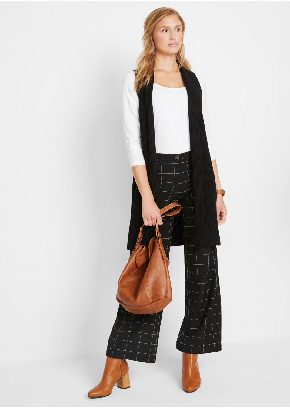 Gilet long sans manches en maille côtelée