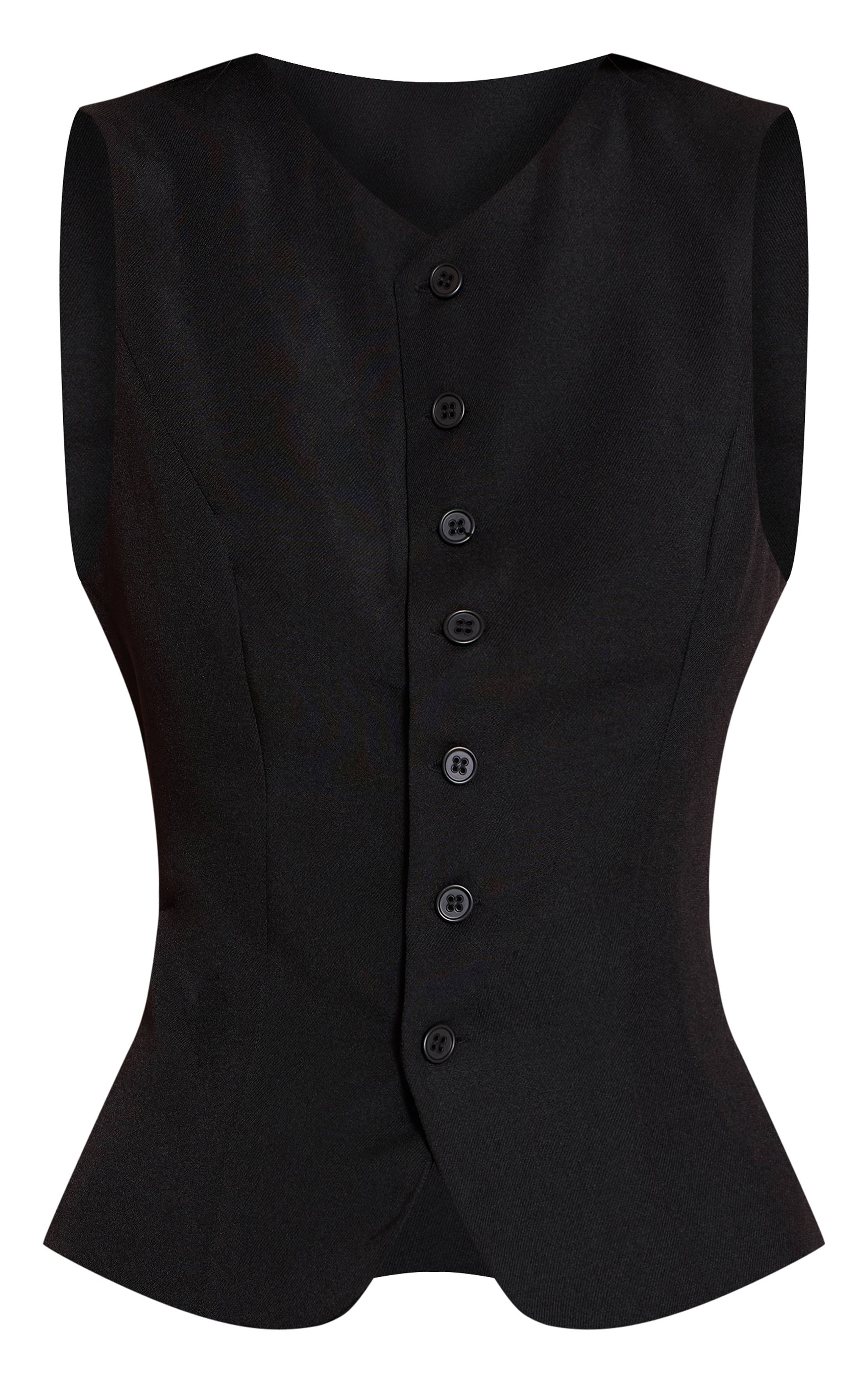 Noir Gilet Ajusté En Tissu Tissé