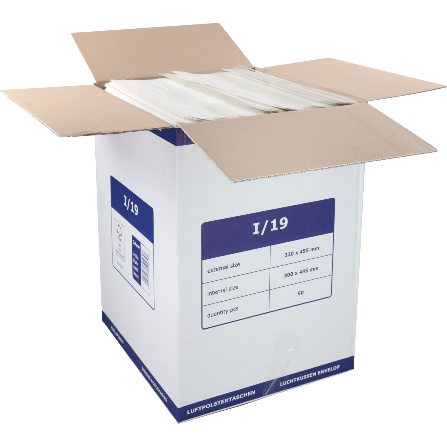 Envelop, luchtkussenenvelop, 445x300mm, I, papier + PE, wit