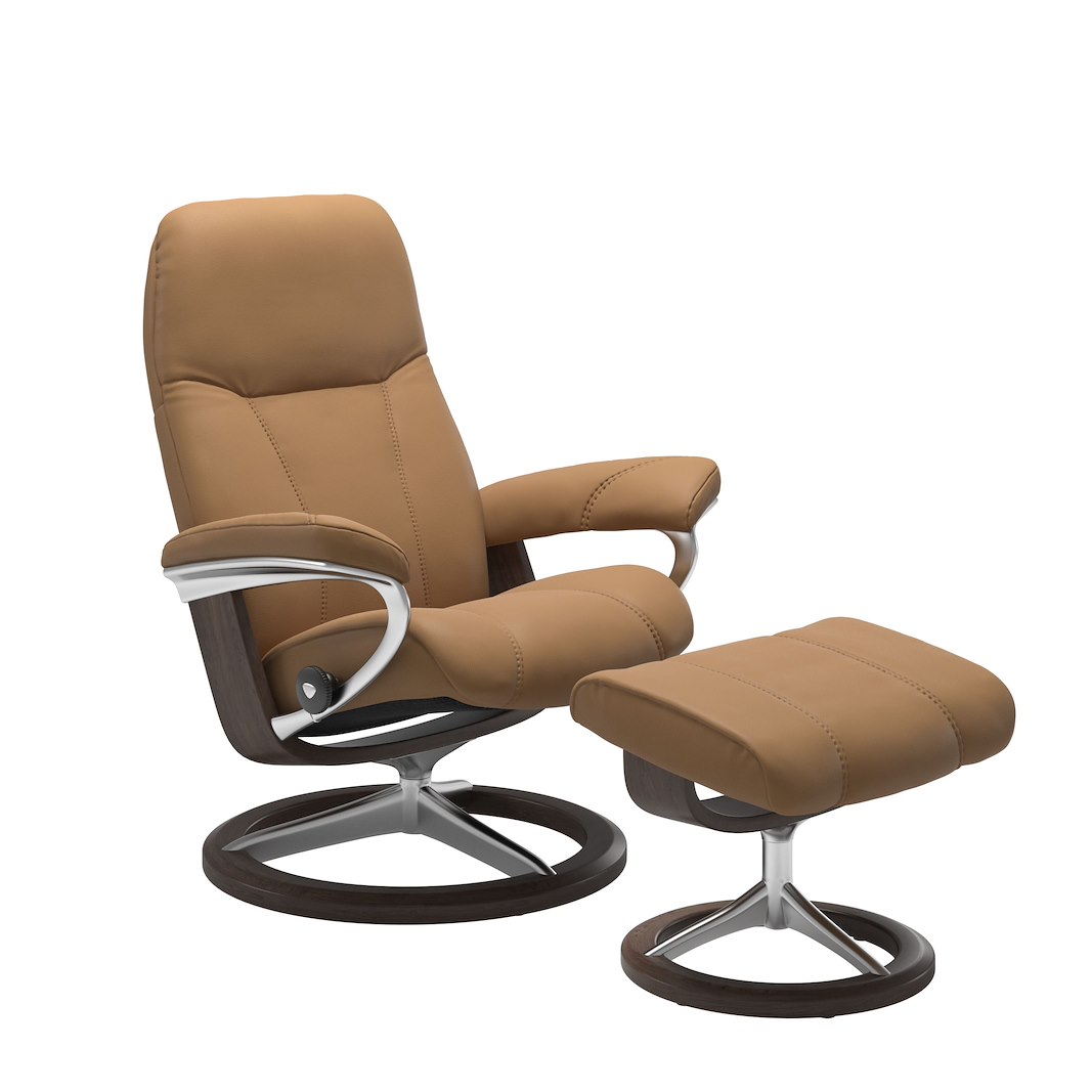 Consul (M) Signature lenestol med krakk Hud Paloma Spesial Taupe og Signature understell wengebeiset