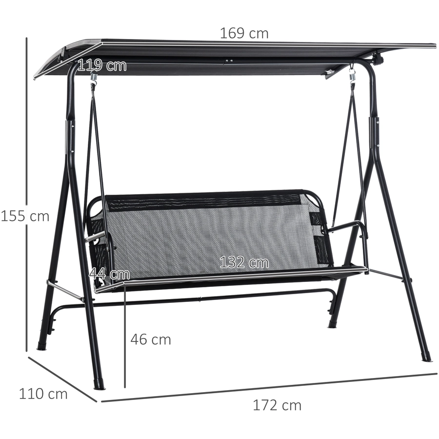 Outsunny 3- Sitzer Hollywoodschaukel mit Sonnendach schwarz