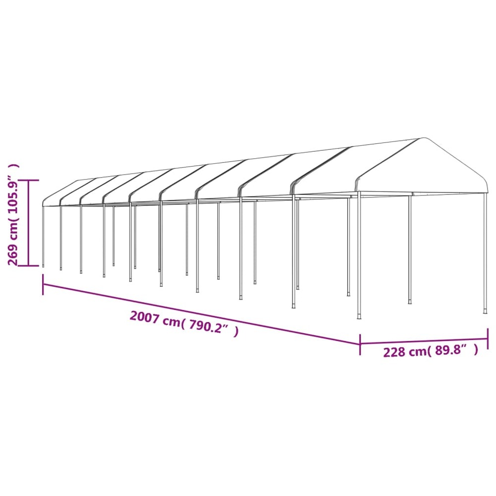 Belvédère avec toit blanc 20,07x2,28x2,69 m polyéthylène