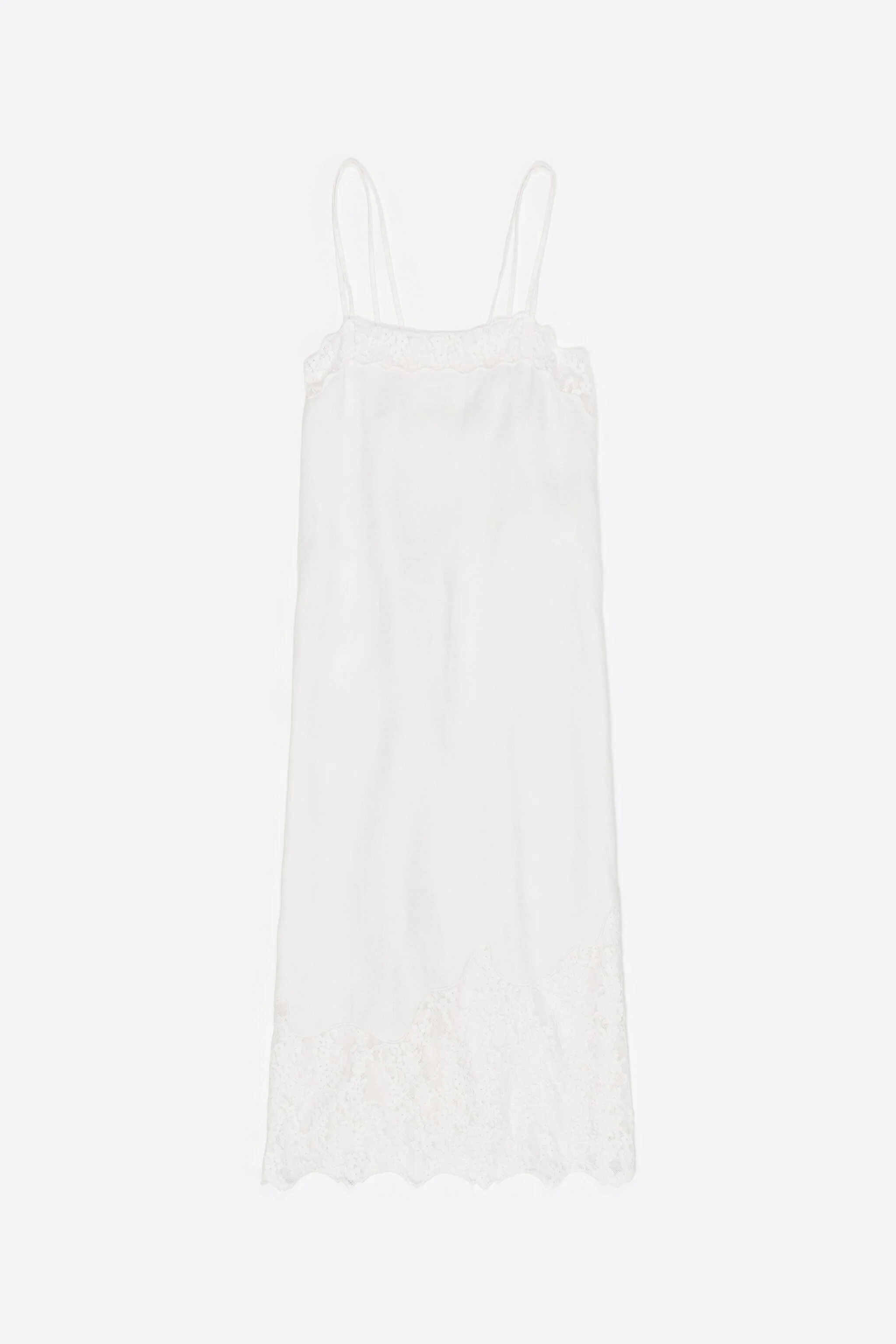 Vestido midi de linho branco lavado com renda