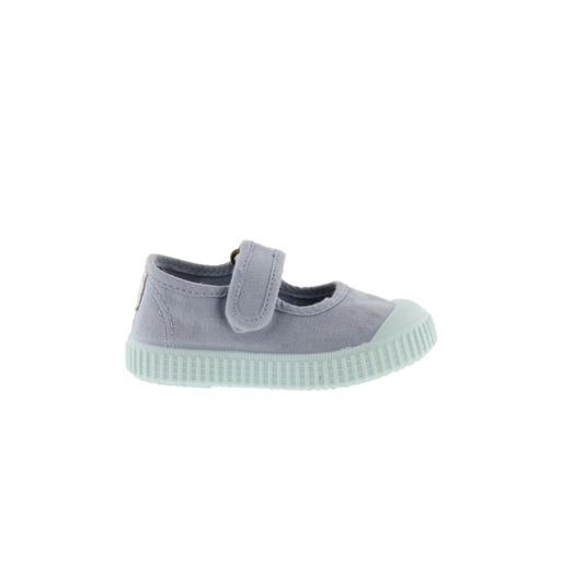 Sapatos Victoria 1915 estilo Mary Jane em lona com fecho de velcro e sola em tons pastel.