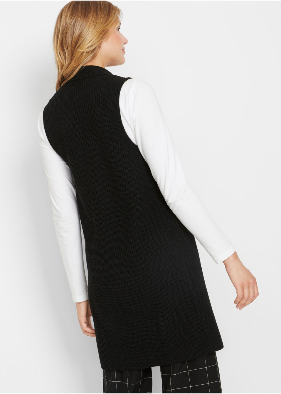 Gilet long sans manches en maille côtelée