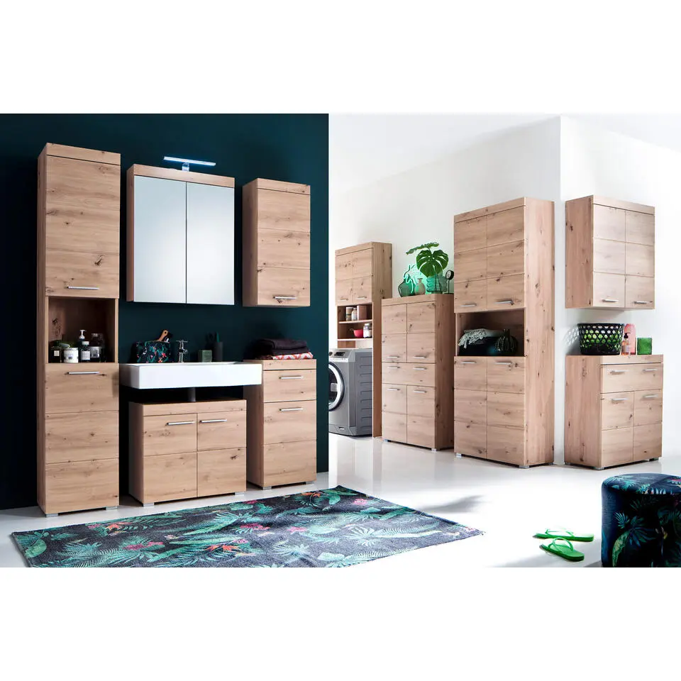 Hioshop AmandaMando badkamerkast 4 deuren- 1 lade eiken decor