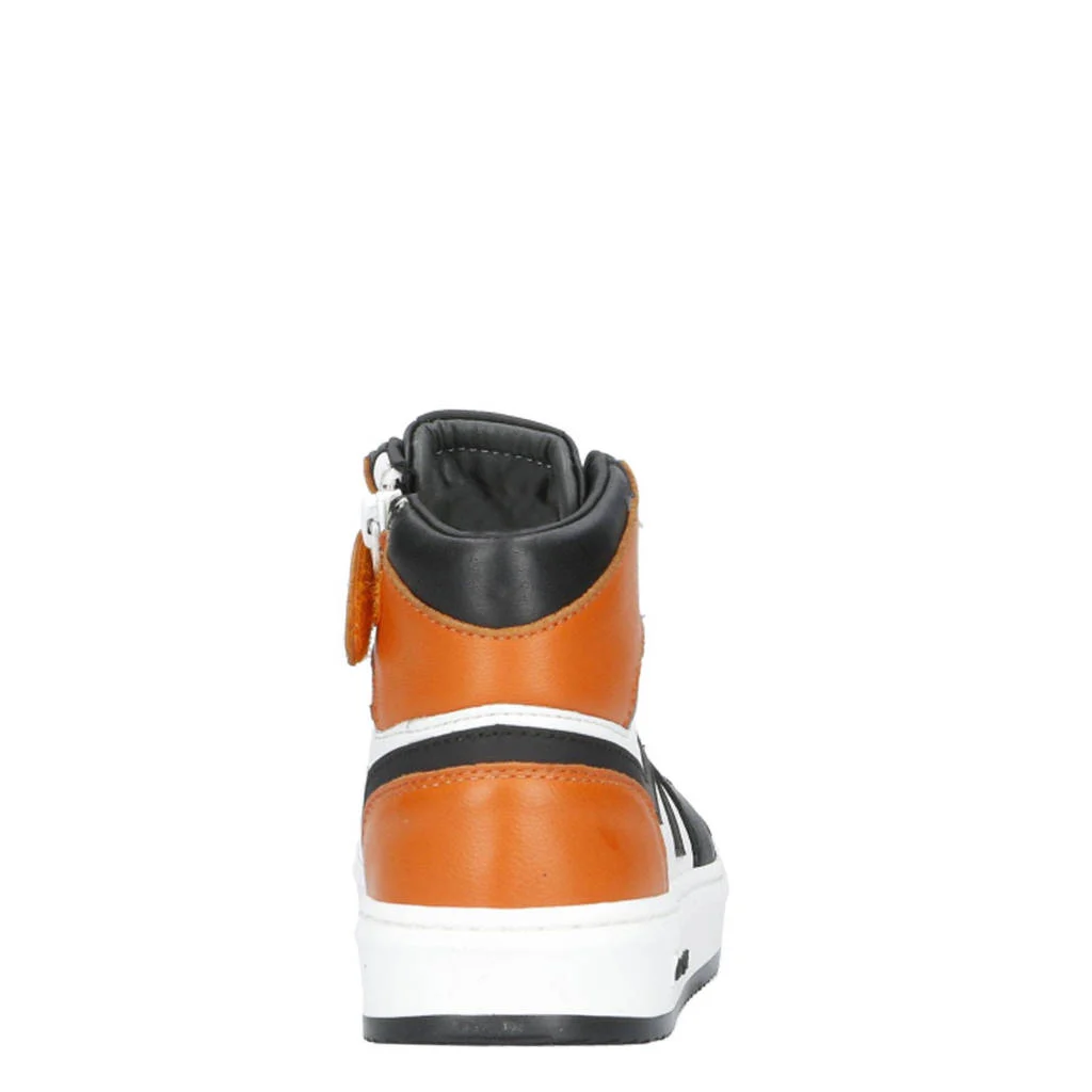 Hip leren sneakers oranje/zwart/wit