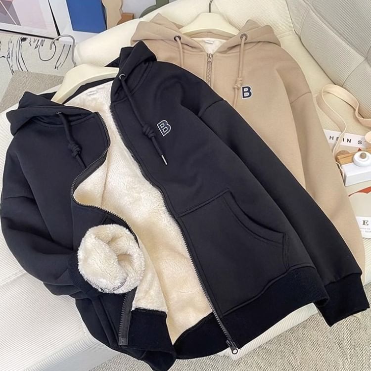 Cafamo - Fleecegevoerde hoodie met rits en tekst