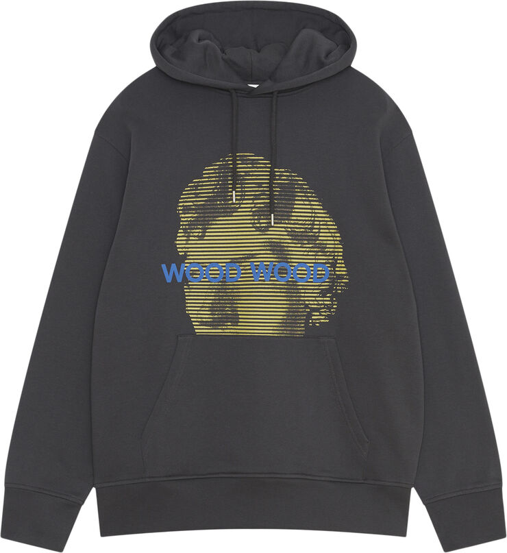 Wood Wood WWZeus Striped Face Hoodie GOTS Anthracite