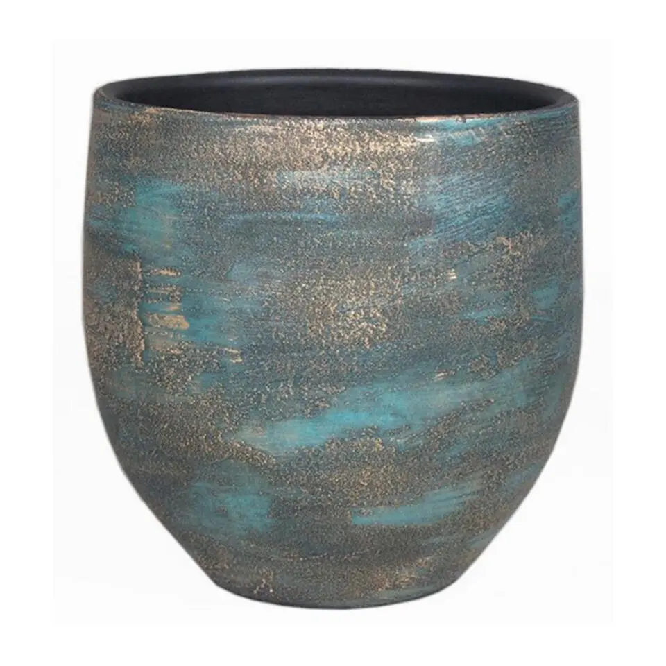 Floran Plantenpot - blauw / goud - keramiek - 14 cm