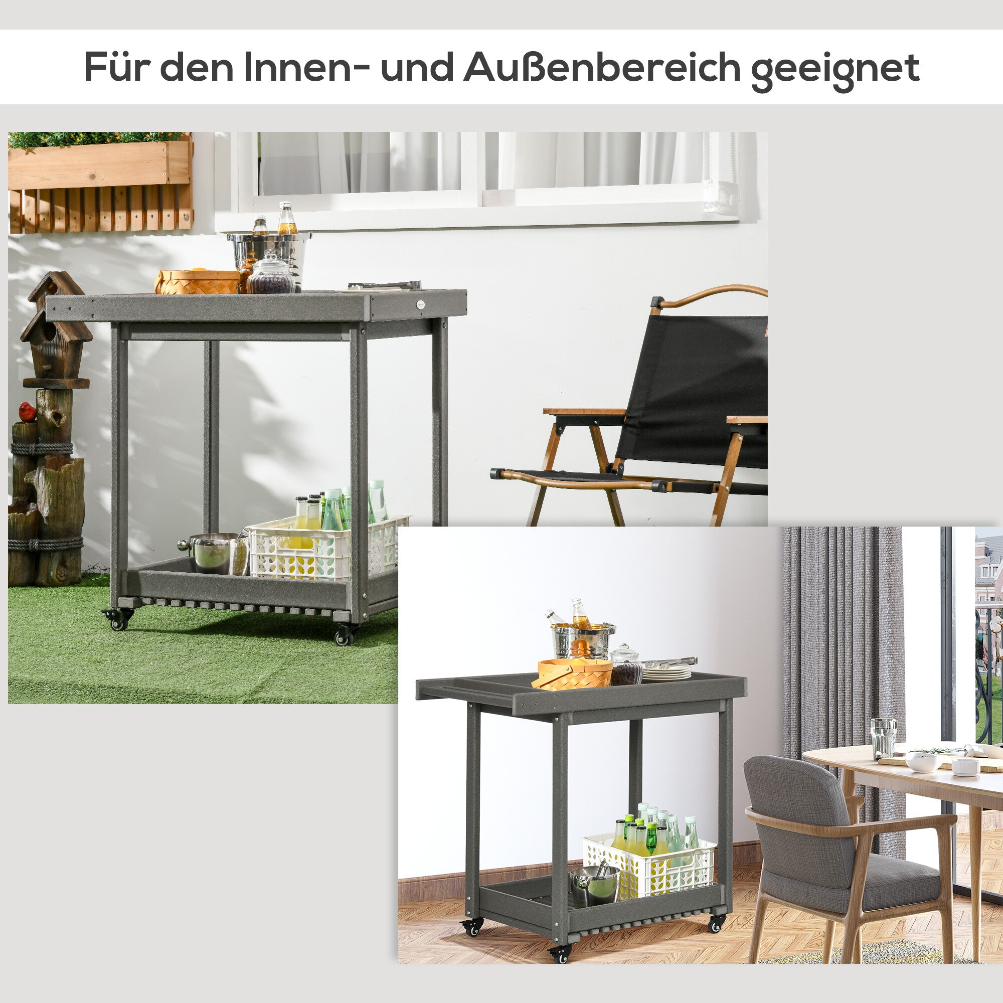 Outsunny Servierwagen mit Handtuchhalter grau 87L x 50B x 80H cm