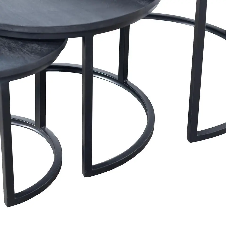 Salontafel Rond - Mangohout Zwart - Set Van 3 - Tres