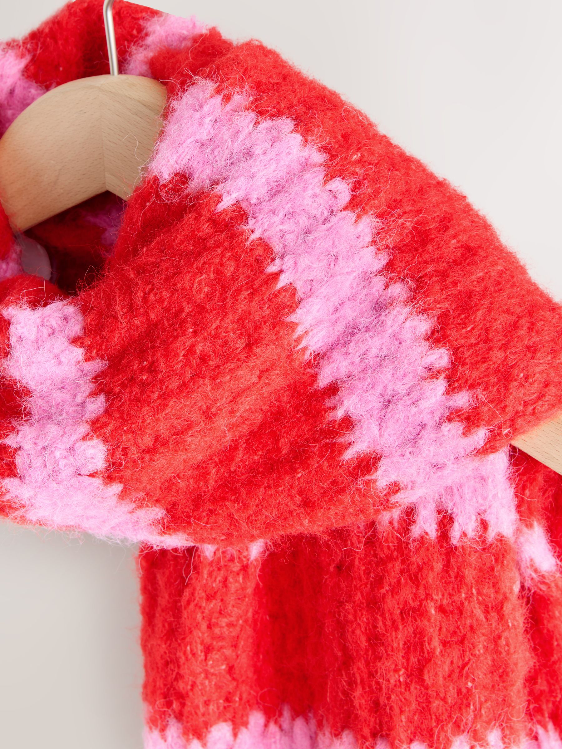 Roze - Knitted Wool Blend Striped Scarf