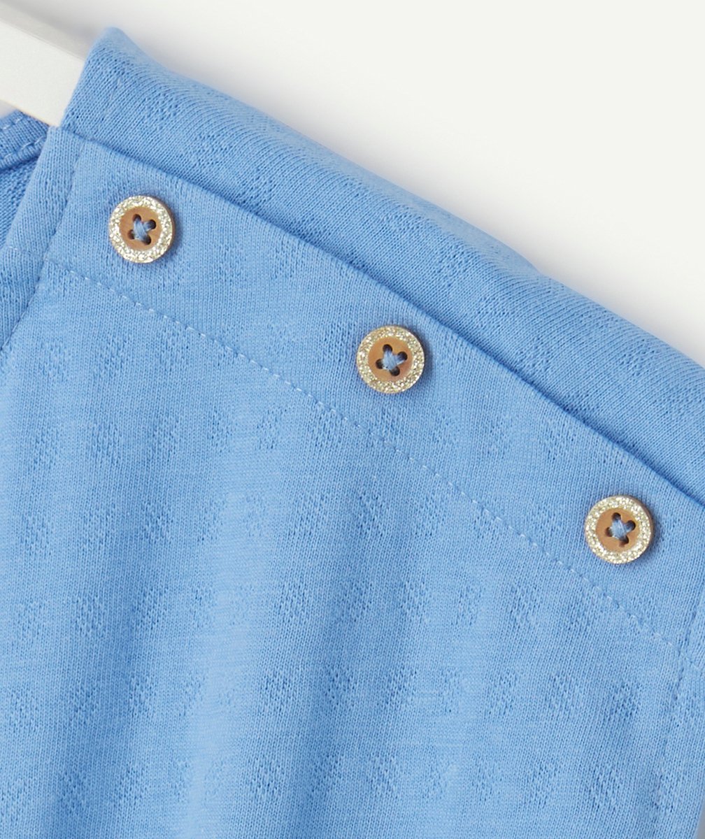 robe manches courtes fille en coton bio bleu et boutons pailletés
