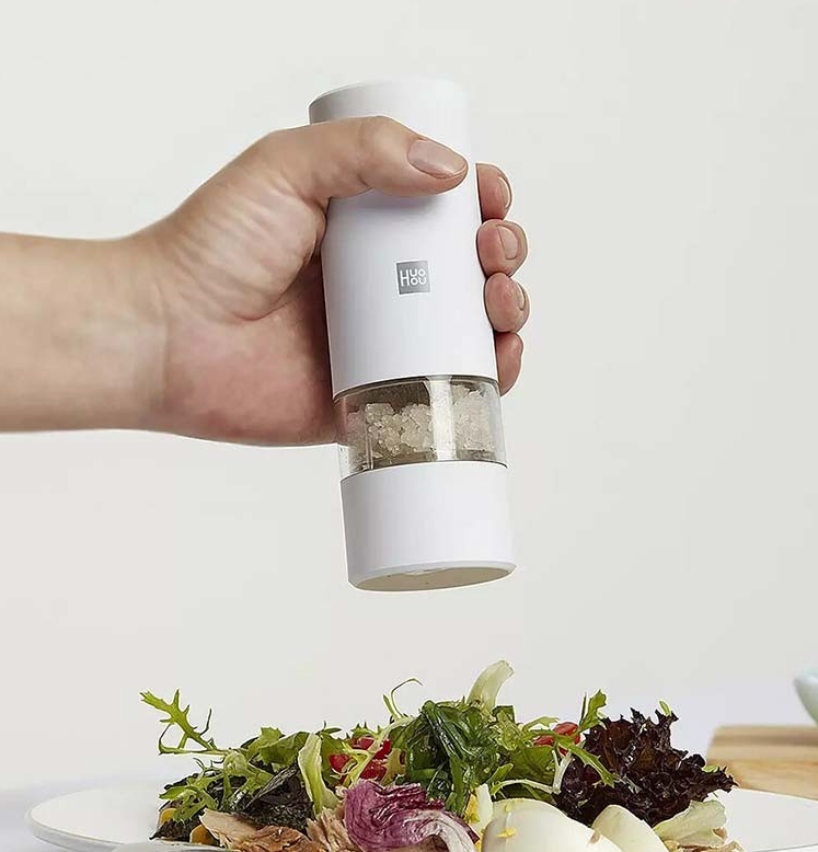 Elektrische Pfeffermühle Salz Grinder Automatische Gewürzmühle mit LED Licht inkl. Ladekabel - Weiss