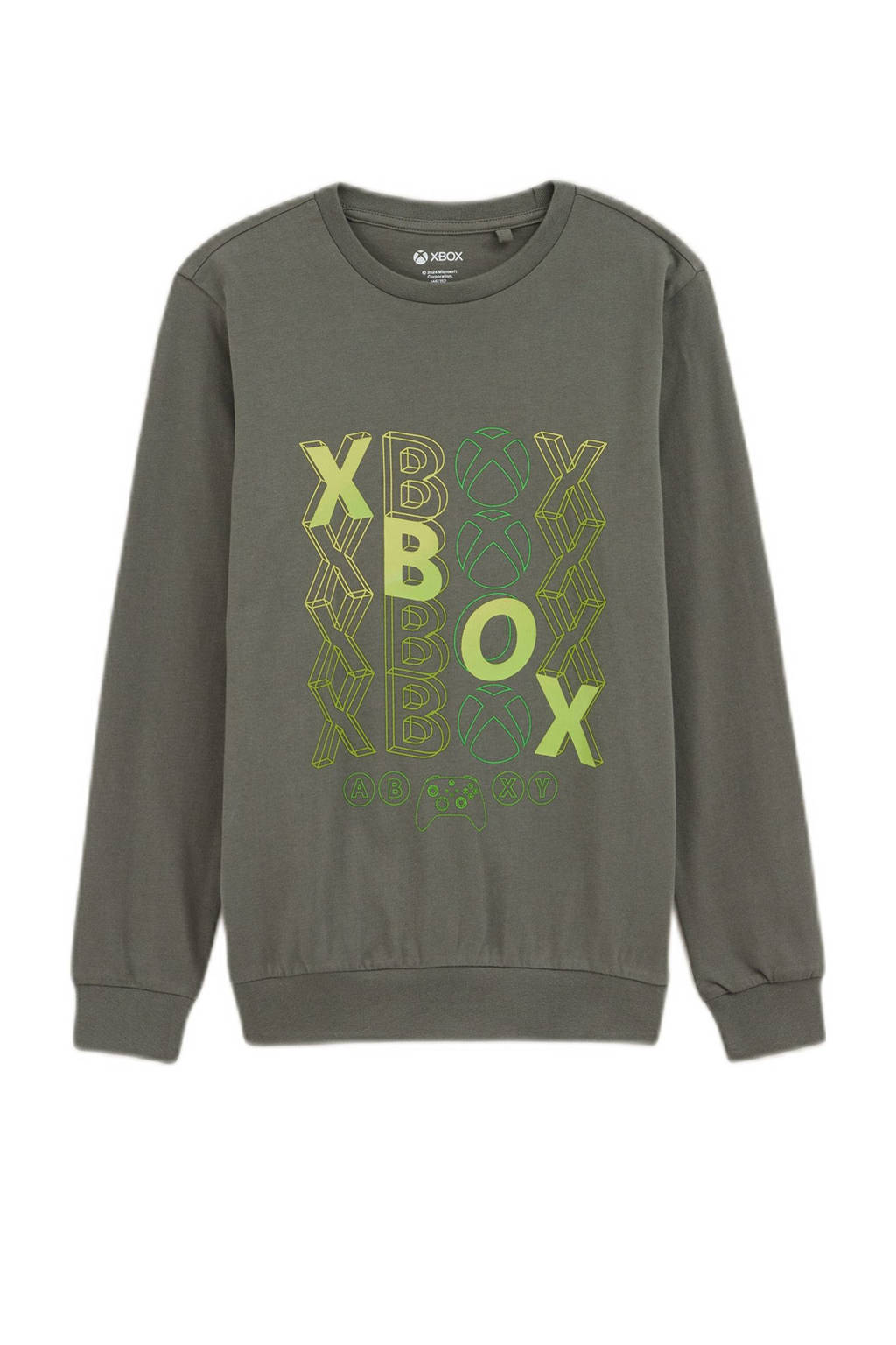 WE Fashion longsleeve met printopdruk grijsgroen/geel/limegroen