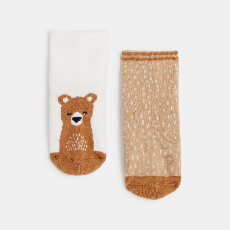 Chaussettes antiglisse ours marron bébé garçon (lot de 2) Marron