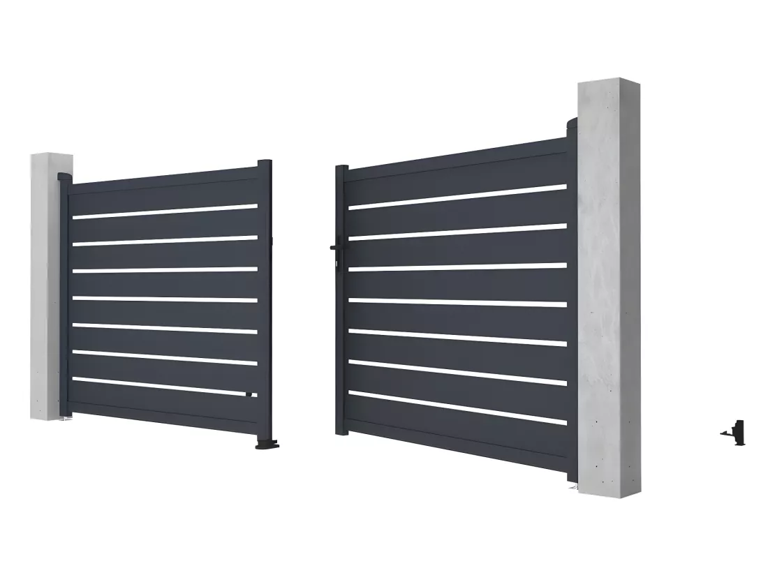 Portail battant aluminium ajouré L397 x H166 cm anthracite - PRIMO