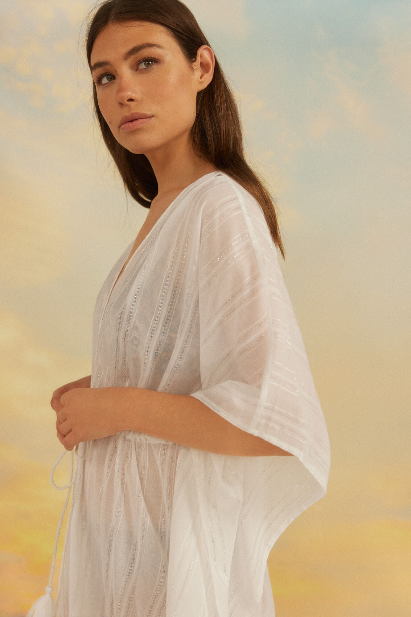 Caftan com tecido lurex - Branco