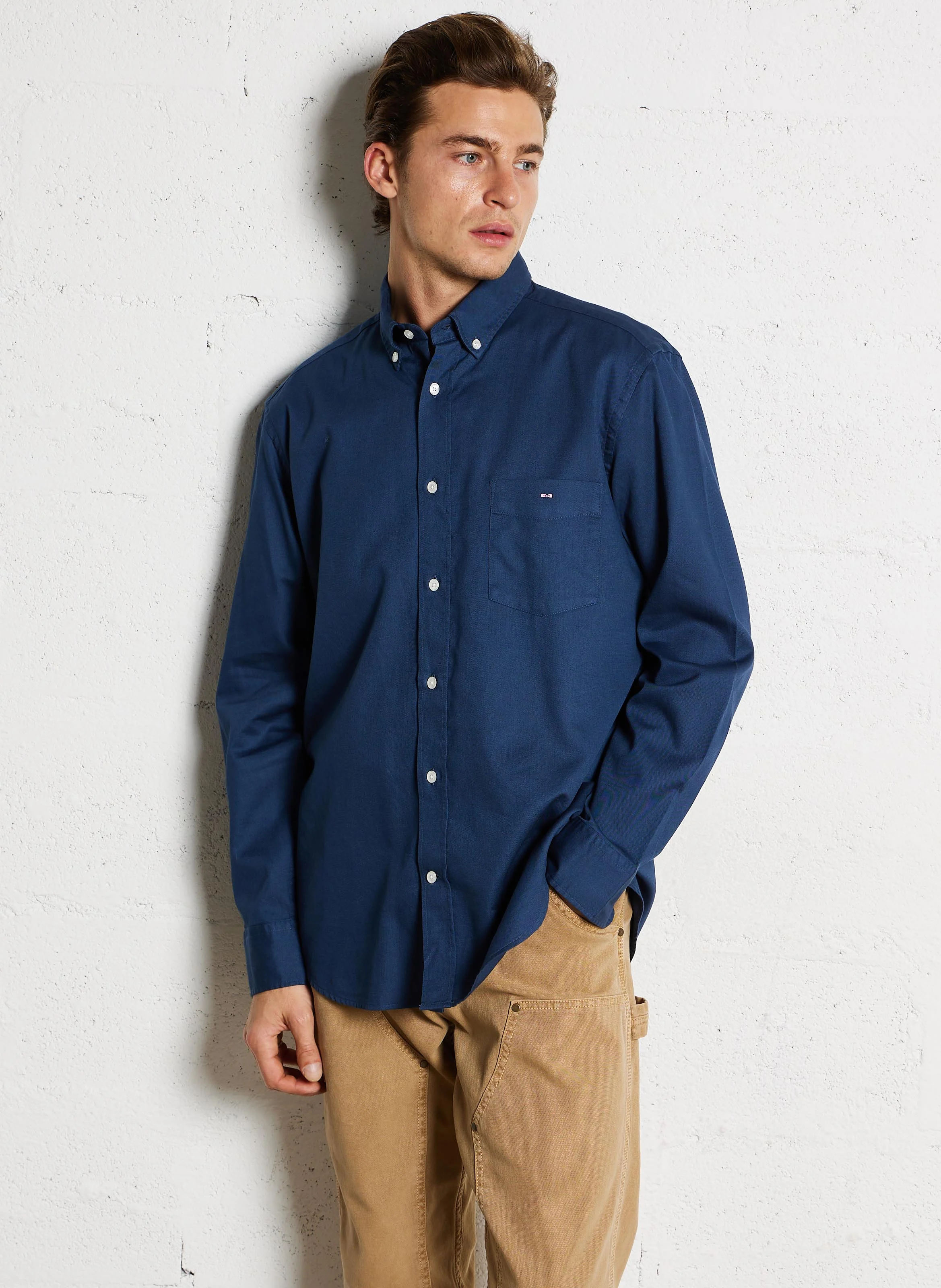 Chemise col classique en coton | Bleu