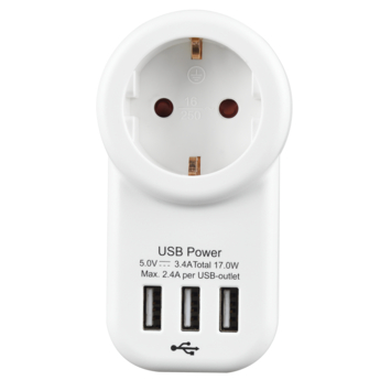 Handson Doorvoerstekker RA Wit Incl. 3 USB-aansluitingen