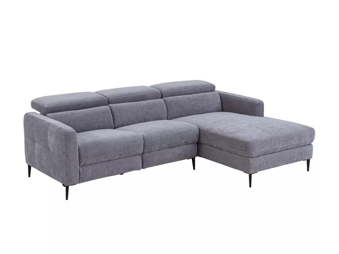 Canapé d'angle droit relax électrique en tissu gris FUSETA