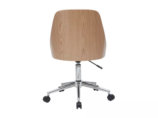 Chaise de bureau à roulettes design blanc, bois clair et acier chromé QUINO