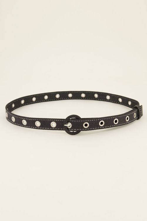 Denim riem met zilverkleurige details