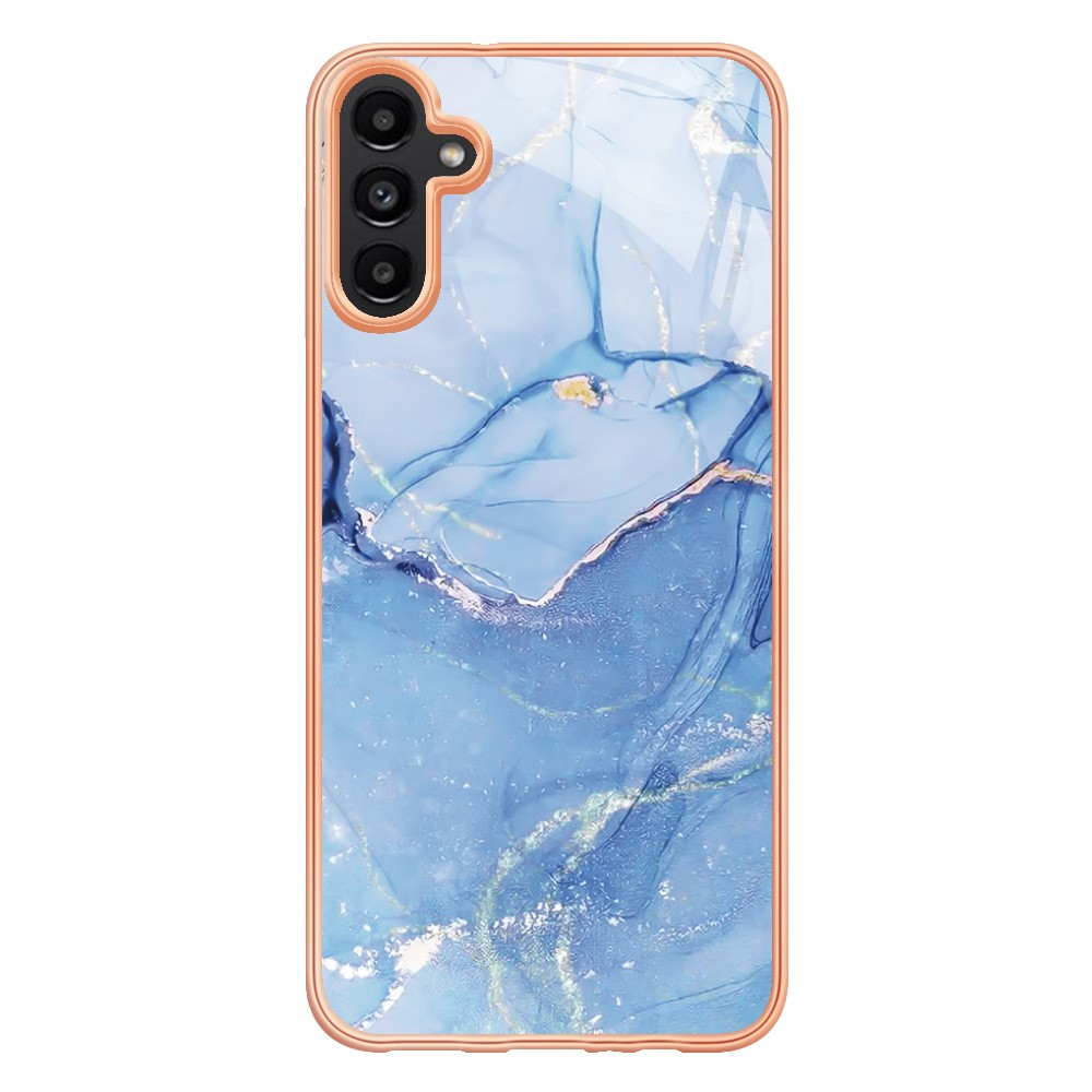 Samsung Galaxy A56 Gummi Case Hülle Galvanisierter Rahmen Marble Marmor Design - Blau / Roségold