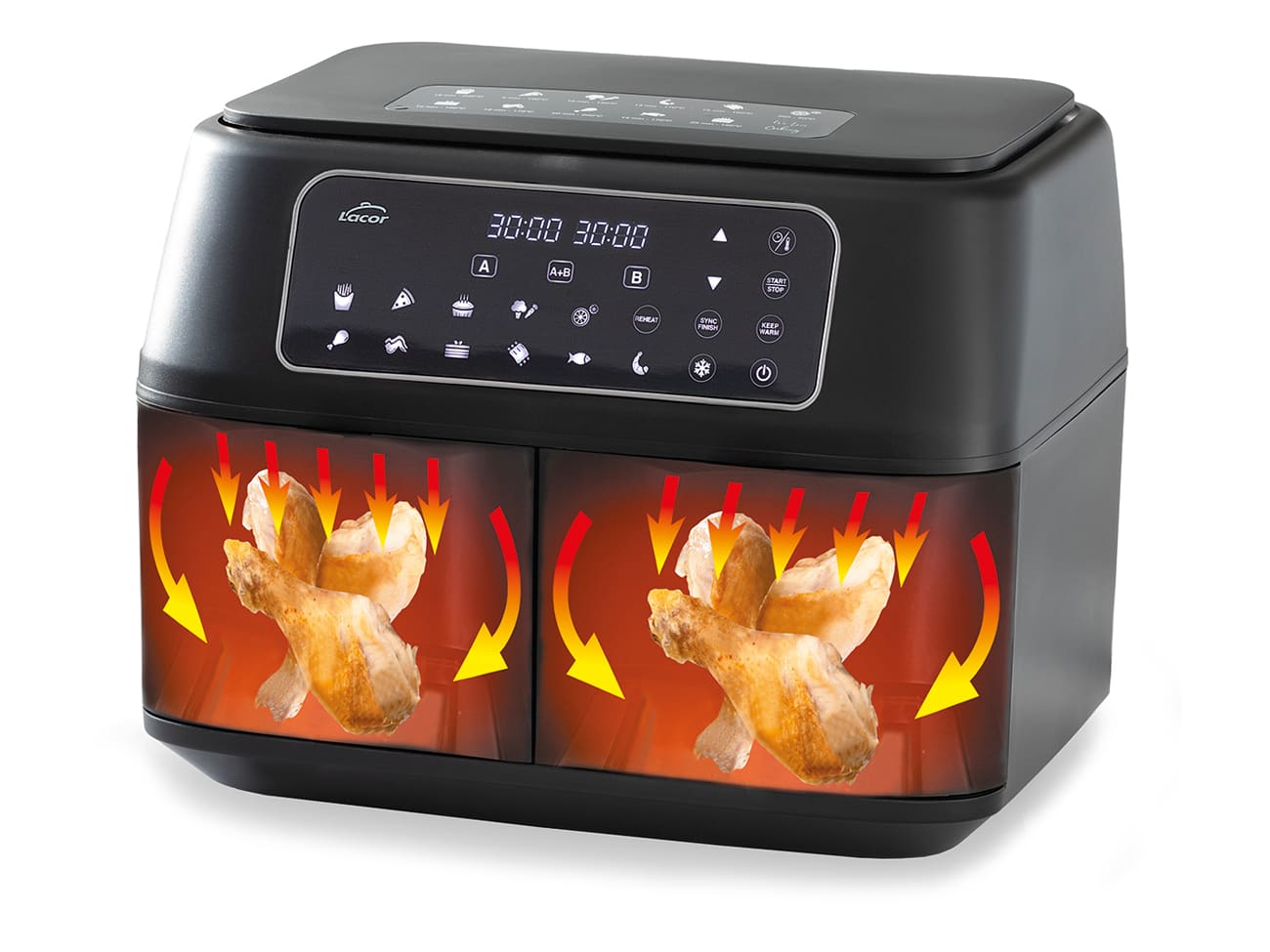 Friteuse sans huile électrique Airfryer - double compartiment - 2 x 4.5 Litres - Lacor