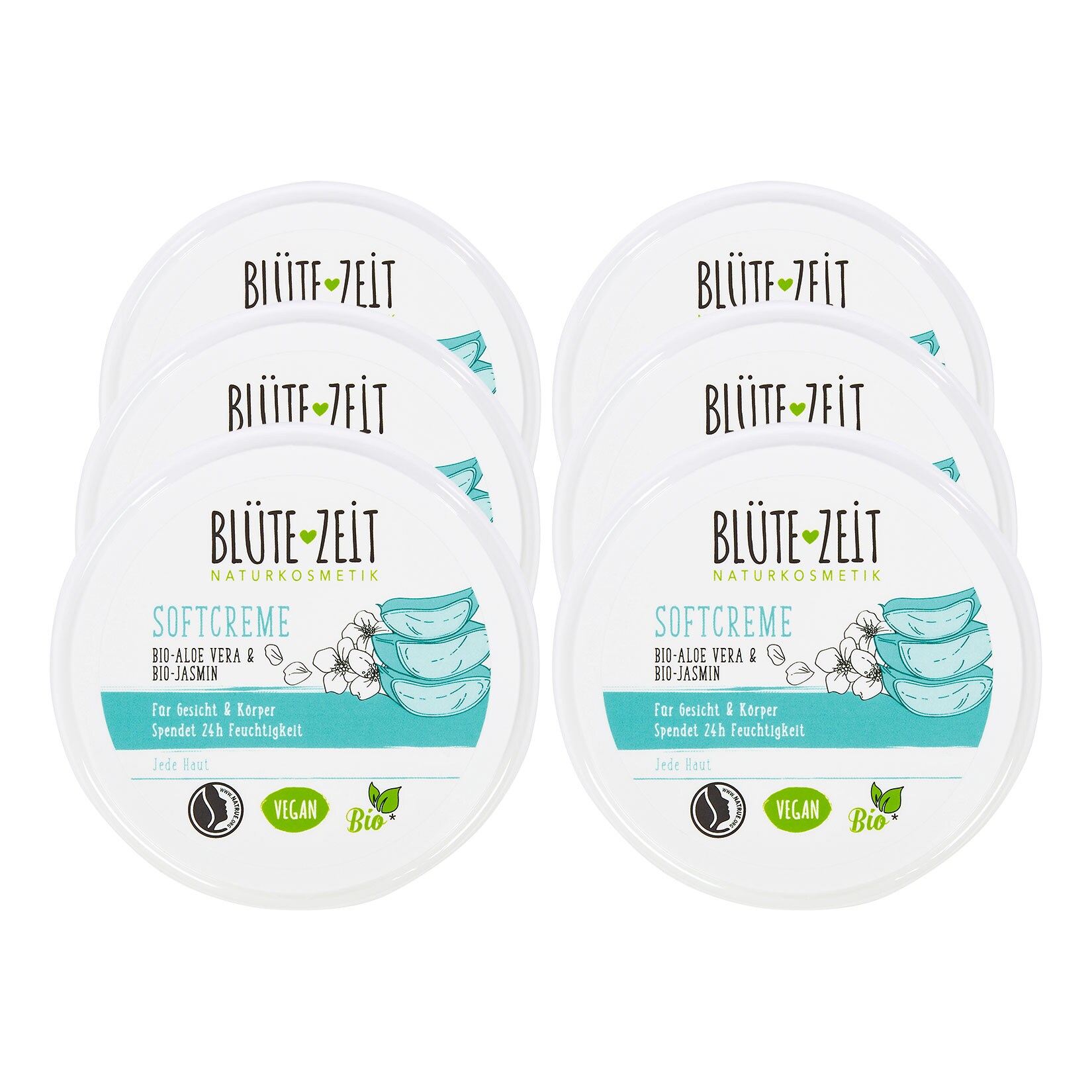 BLÜTE-ZEIT Softcreme Bio-Aloe Vera & Bio-Jasmin 200 ml, 6er Pack