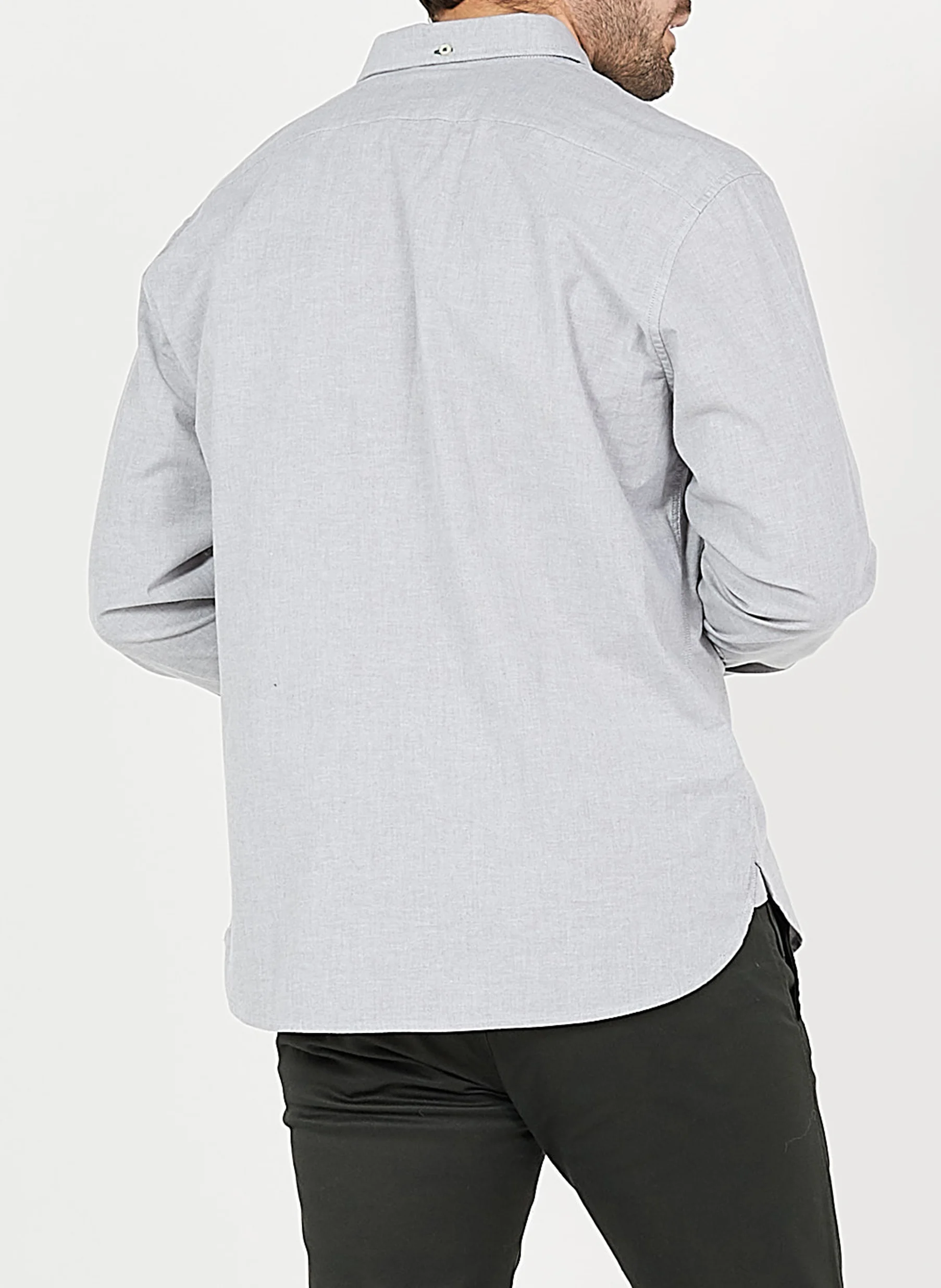 Chemise col américain regular fit en coton mélangé | Gris