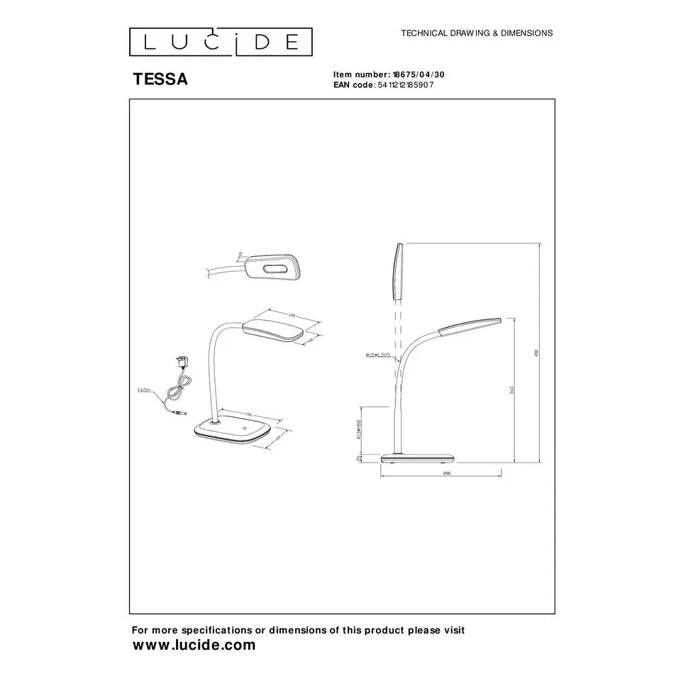 Lucide TESSA Bureaulamp - Zwart