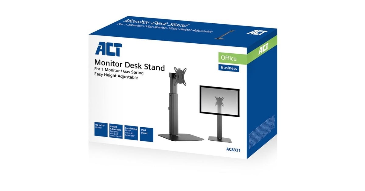 ACT ConnectivityMonitorarm office, op voet met gasveer, 1 scherm bevestiging  (Zwart)