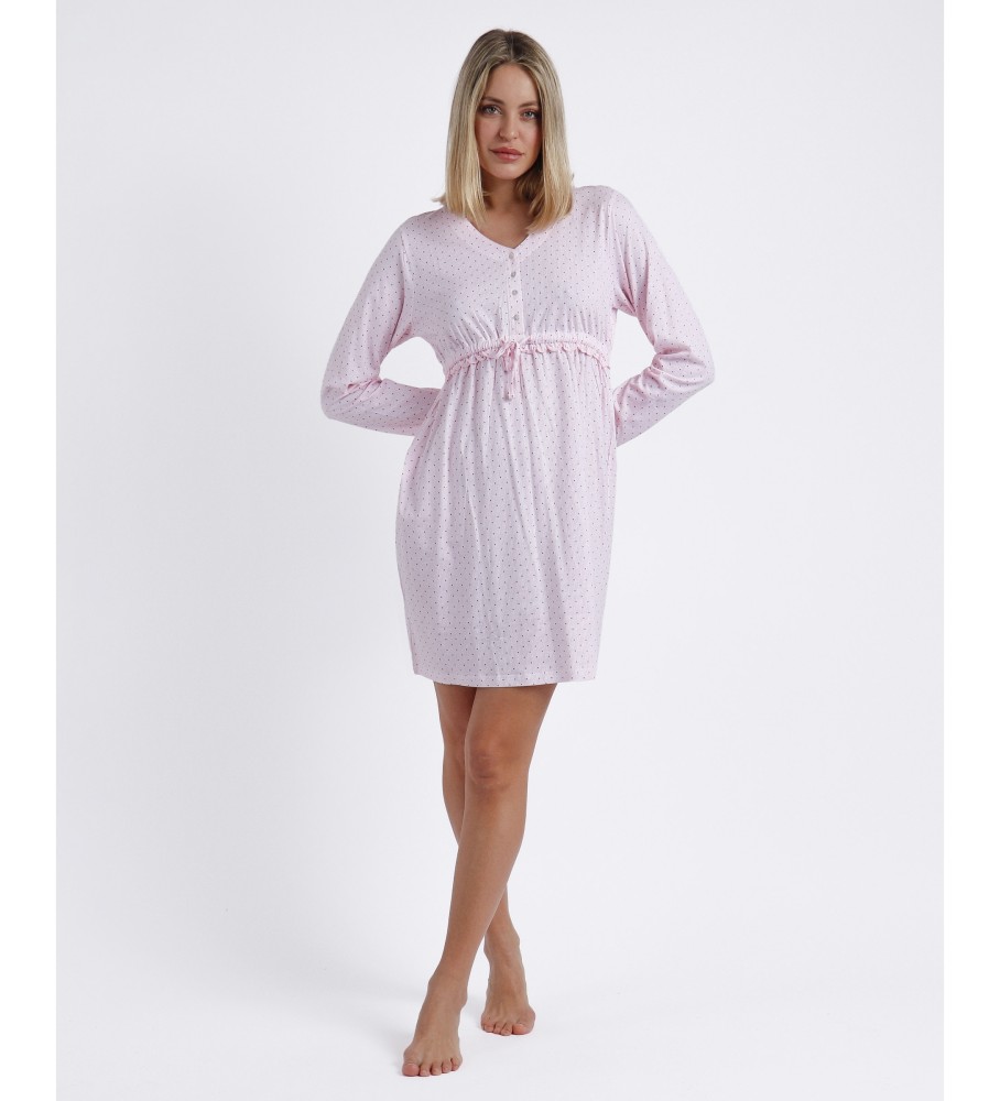 Camisola de manga comprida Admas com listras e bolinhas rosa