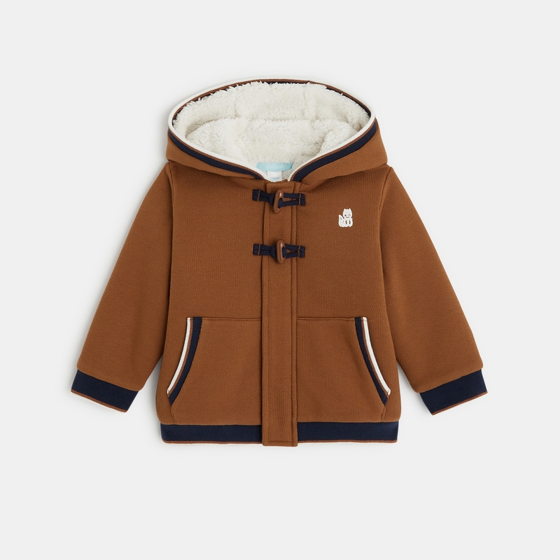 Manteau-pull maille fourré à capuche marron bébé garçon
