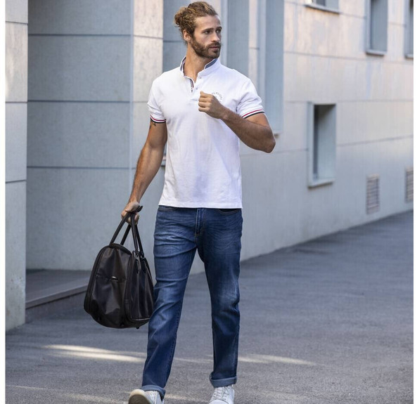 RICA LEWIS RL804 - Jean homme ajusté stretch stone brossé