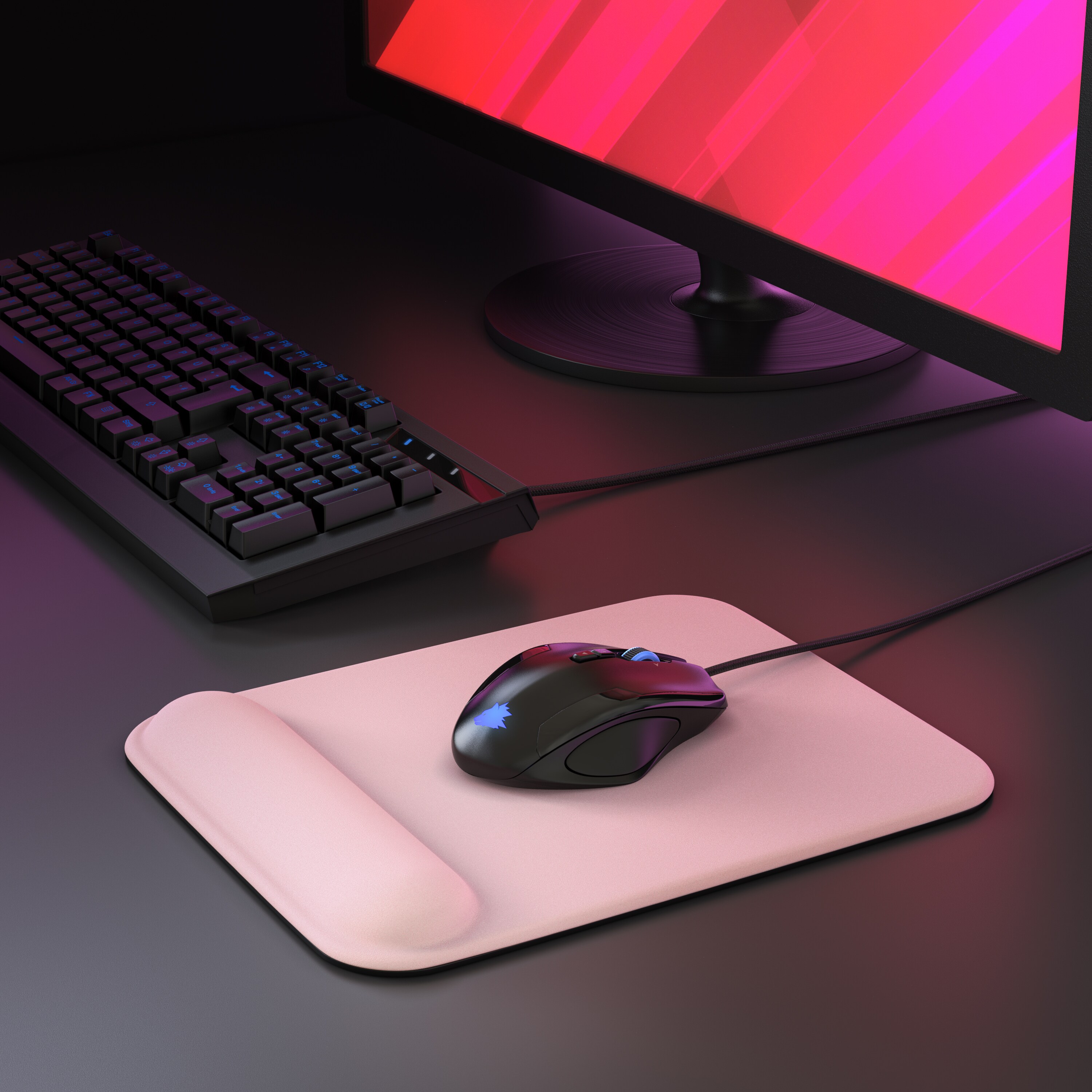 CSL Gaming Mauspad, Office Mousepad mit Gelkissen mit & Handgelenkauflage, 22,5 x 28 cm, rosa