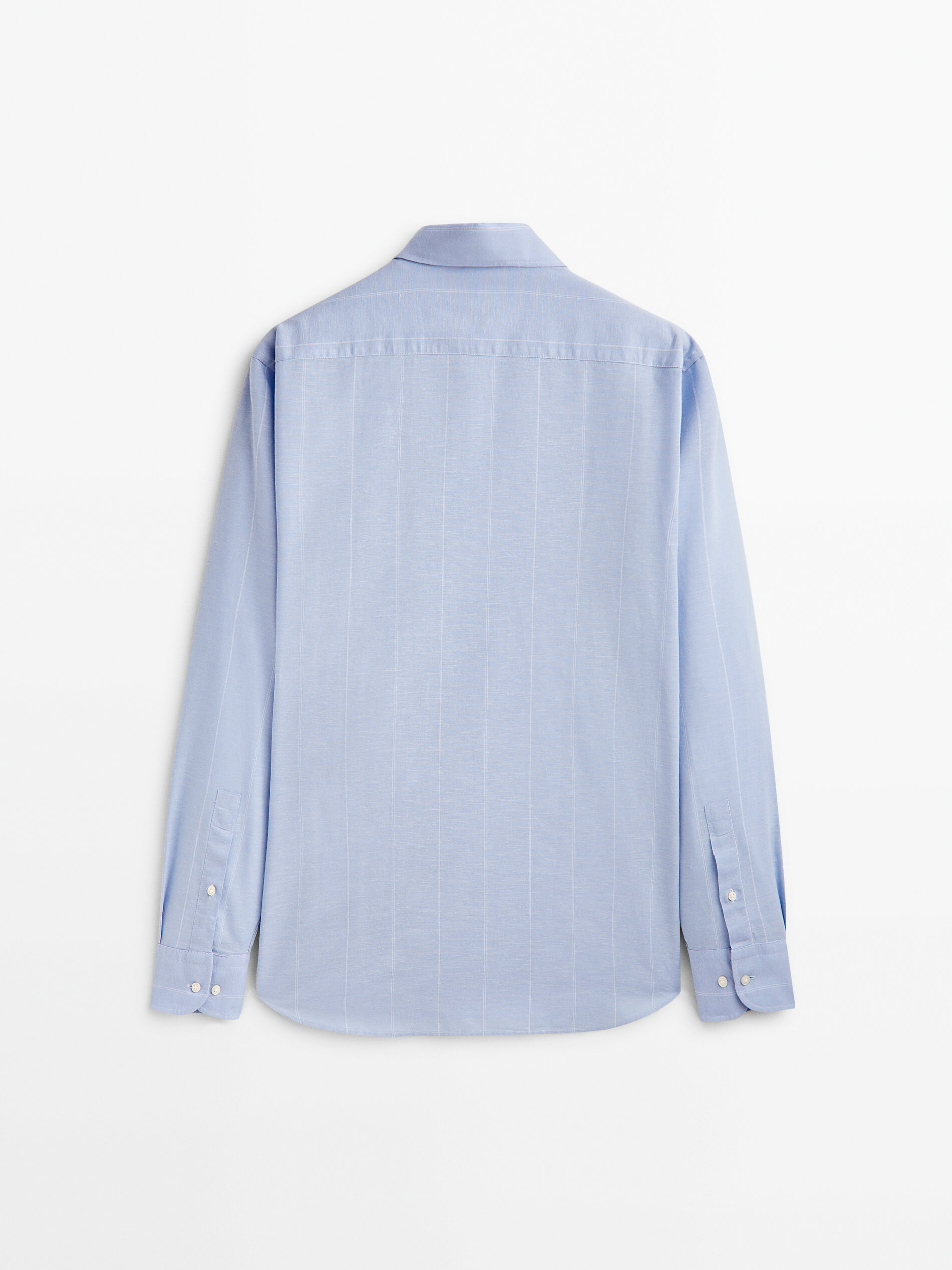 Camisa listrada de corte regular em mistura de algodão e linho - CELESTE