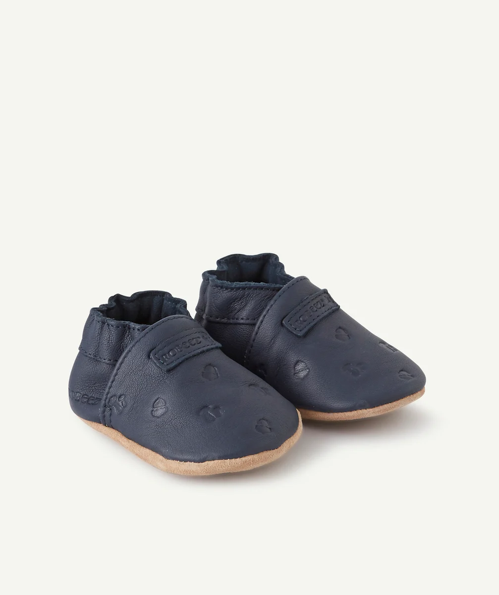 ROBEEZCHAUSSONS EN CUIR BLEU MARINE AVEC CHAMPIGNONS BÉBÉ