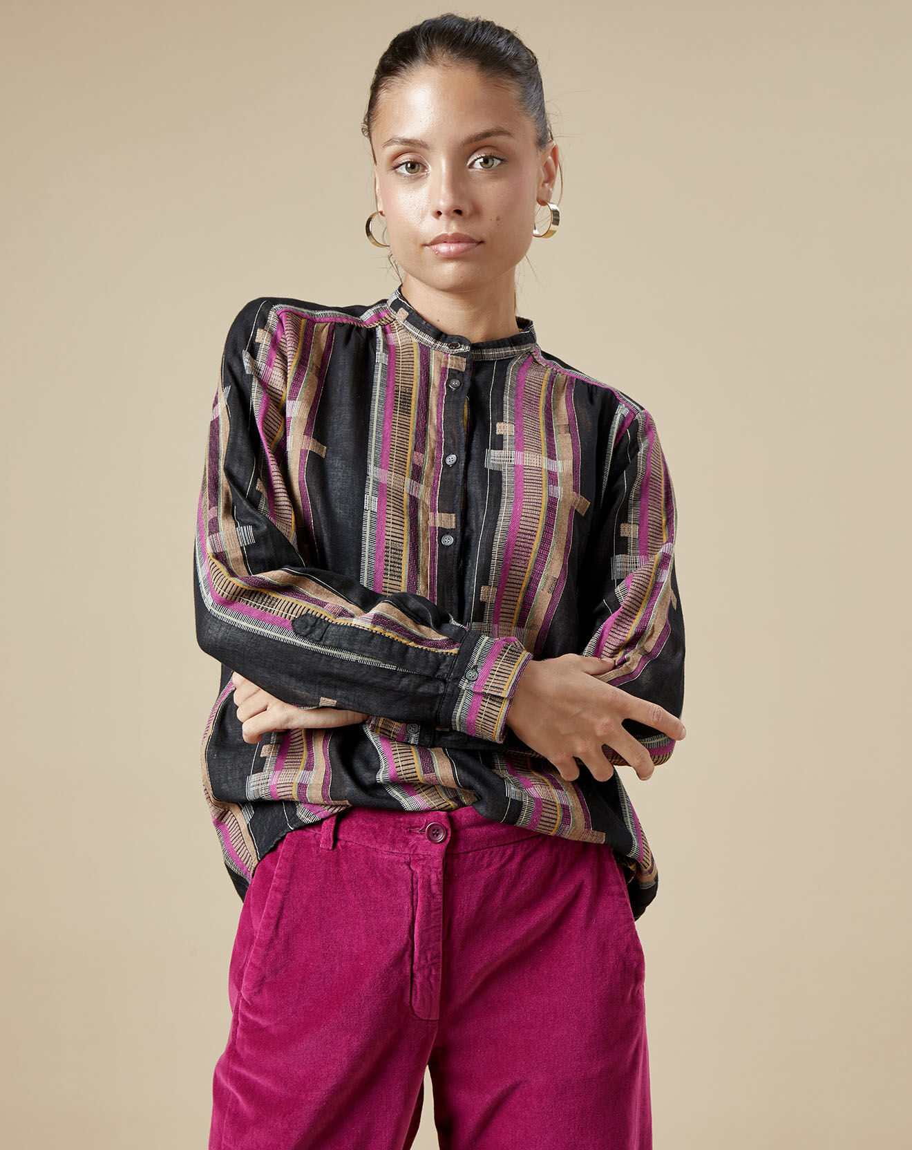 Hartford Blouse Codex noir/doré/fushia